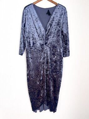 Alexia Admor XL Blue Gray Crushed Velvet Twist Front Faux Wrap Midi Dress
